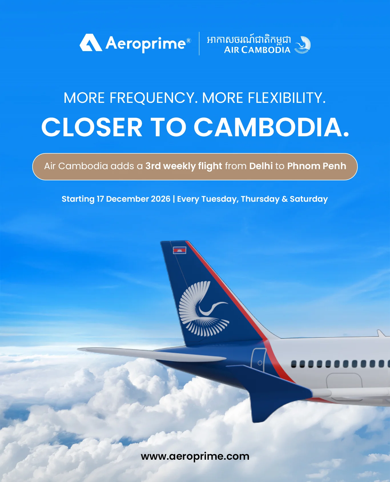 Air Cambodia adds third weekly Delhi–Phnom Penh flight