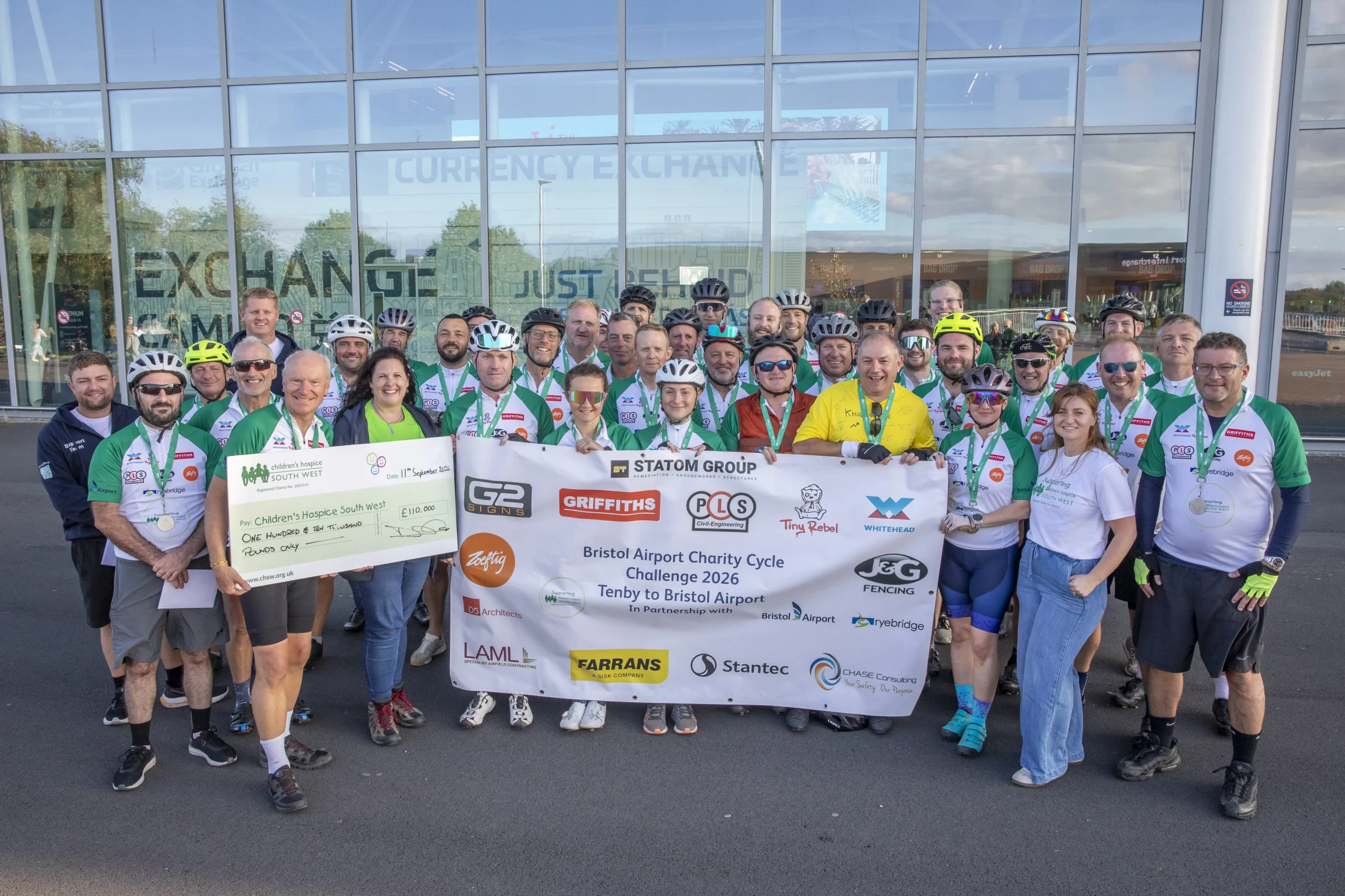 Bristol Airport's 180-mile ride raises £110k for children's hospice
