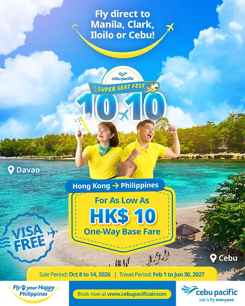Cebu Pacific slashes Hong Kong fares to PHP 10 in October sale